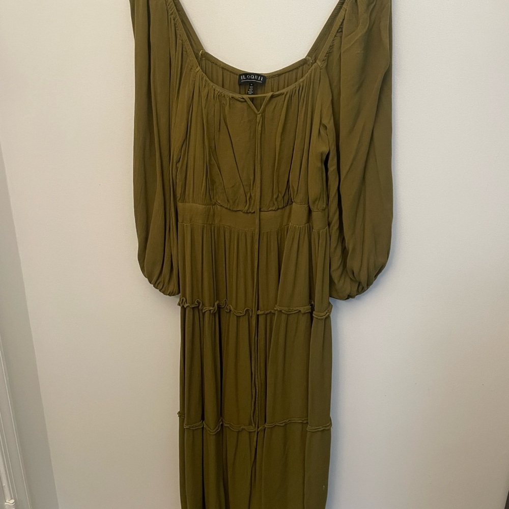 Eloquii Tiered Ruffle Maxi Dress Olive Green Size 14W - Picture 5 of 10